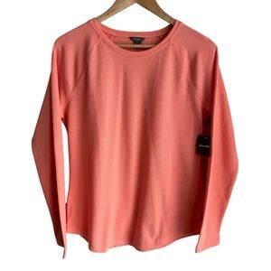 Eddie Bauer Long Sleeve Waffle Shirt Womens L Melon Coral Crewneck Thermal Top